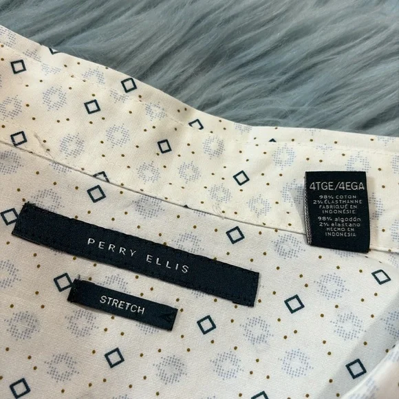 Perry Ellis Geometric Print Cotton Stretch Short Sleeve Button Down Shirt 4XLT - Picture 9 of 11